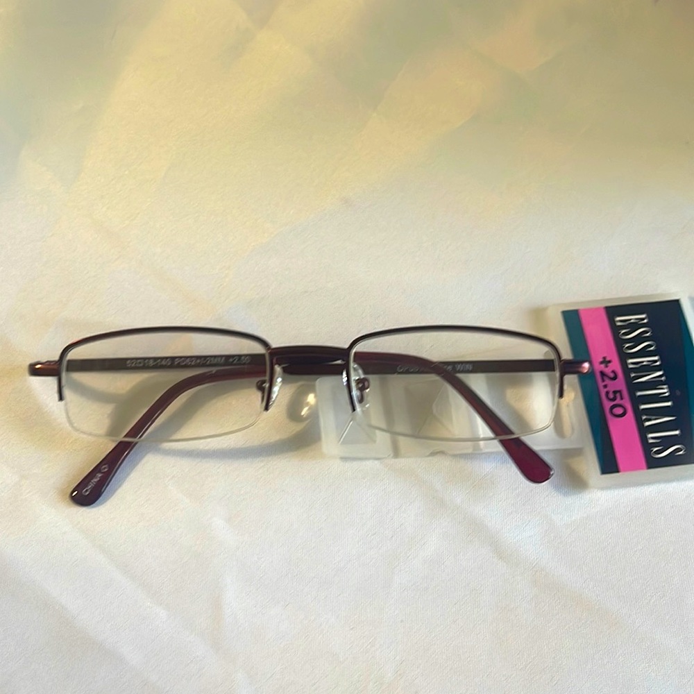 Foster Grant reading glasses, new. wine color +2.50.